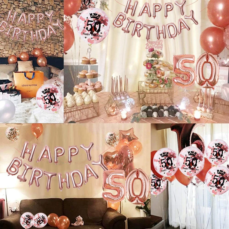 50 ans anniversaire ballon decoration anniversaire 50 ans femme rose gold,  bannière joyeux anniversaire, nappe rose or, ballo[349] - Cdiscount Maison