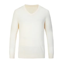 RMORE Inner Mongolian Cashmere Sweater Men Pollover Ribbed V-neck Cuffs Hem Spring Autumn 12 Gauge Knit in SlavaStore