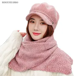 2019 Новая мода 8 цветов шенилл козырек шляпа шарф набор осень и зима Винтаж теплый берет шапка для женщин английский стиль шапка