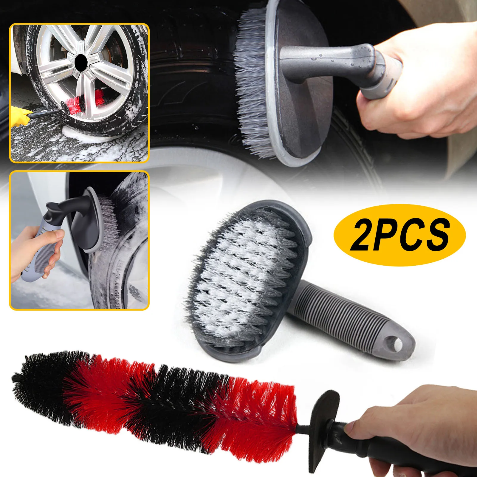 2PCS Car Wheel Cleaning Brush Soft Bristle Easy Reach Tire Rim Detail