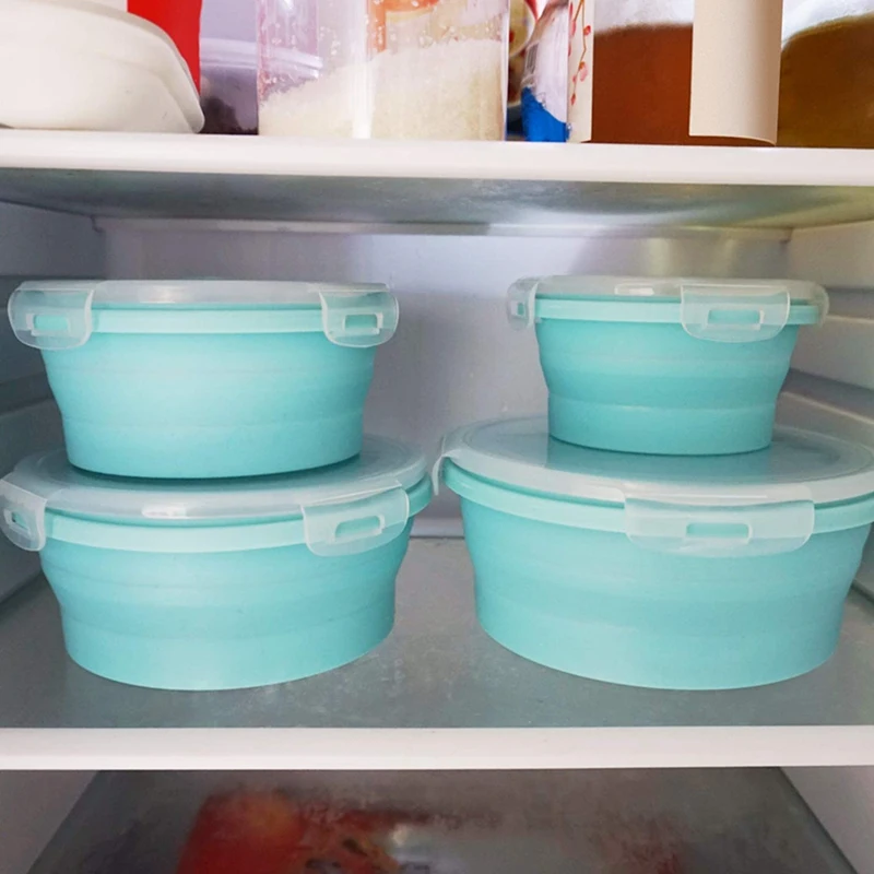 4 шт круглые силиконовые складные ящики для хранения продуктов с передней крышкой моющиеся посудомоечные машины и холодильник