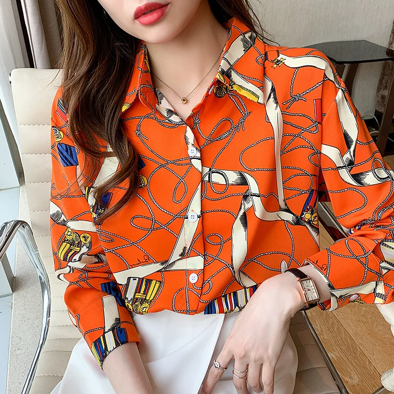 

Casual chemise femme Women Tops Blouse Turn Down Collar Autumn blouses Long Sleeves camisas de mujer Floral Print chemisier Sexy
