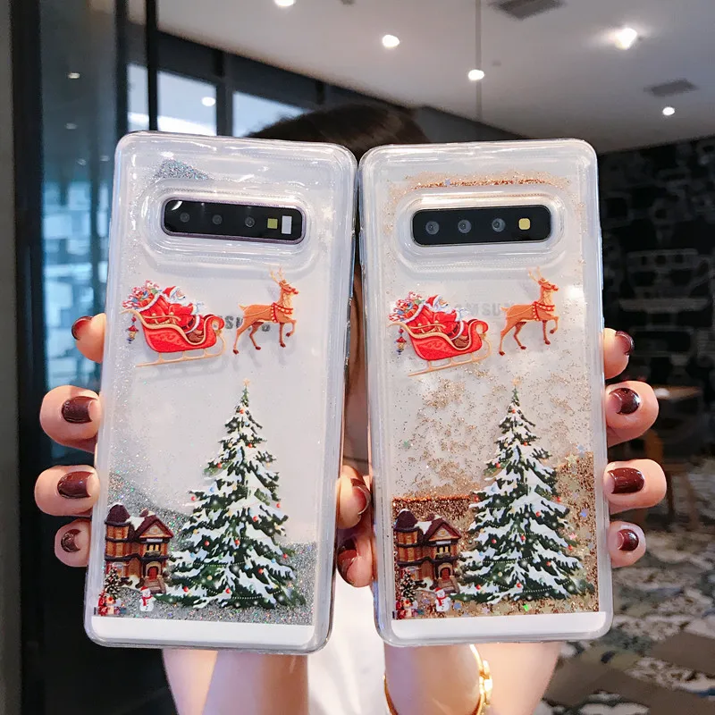 For Samsung Note 10 Plus Cover Christmas Tree Liquid Sand TPU Glitter Back Case for Samsung Note 10 8 9 S8 S9 S10 Plus Coques