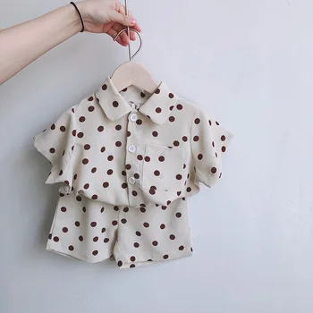

3626 Children's New Summer Suit Boys and Girl's 2 Piece Suit Wave Dot Short Sleeve Kids Clothing Set Children Outfits