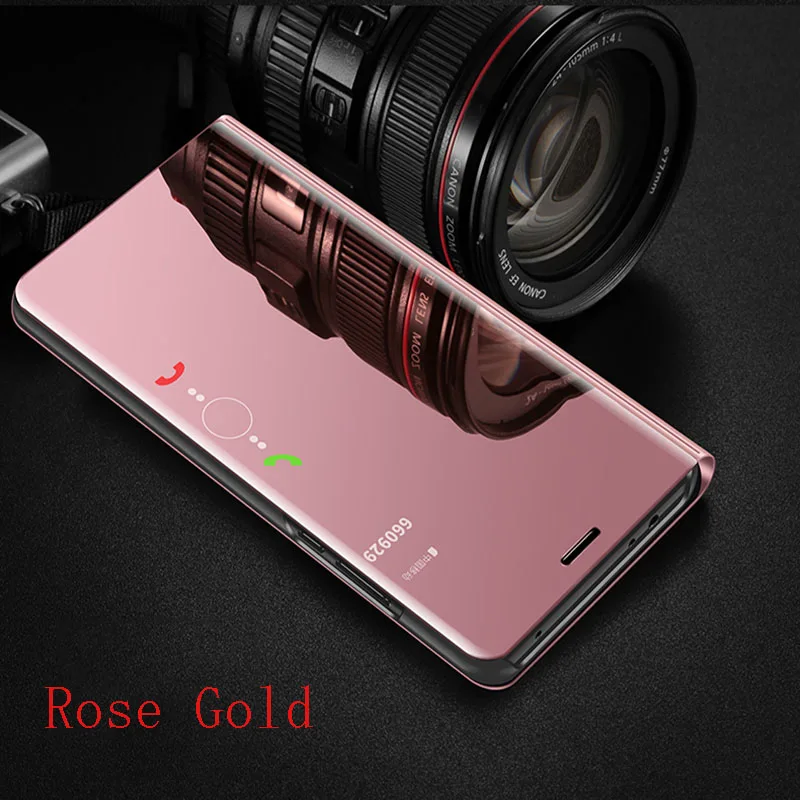 Умный зеркальный флип-чехол для huawei Honor 20 9X Pro 8 9 10 20 Lite V20 8C 8S 8X P30 P20 Lite рro Y9 Y7 Y6 Prime Pro Y5 чехол Крышка - Цвет: Rose gold