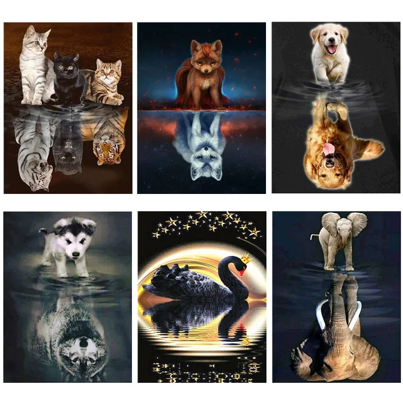 

DIY diamond embroidery water reflection 5D full circle diamond painting modern animal diamond cross stitch mosaic needlework