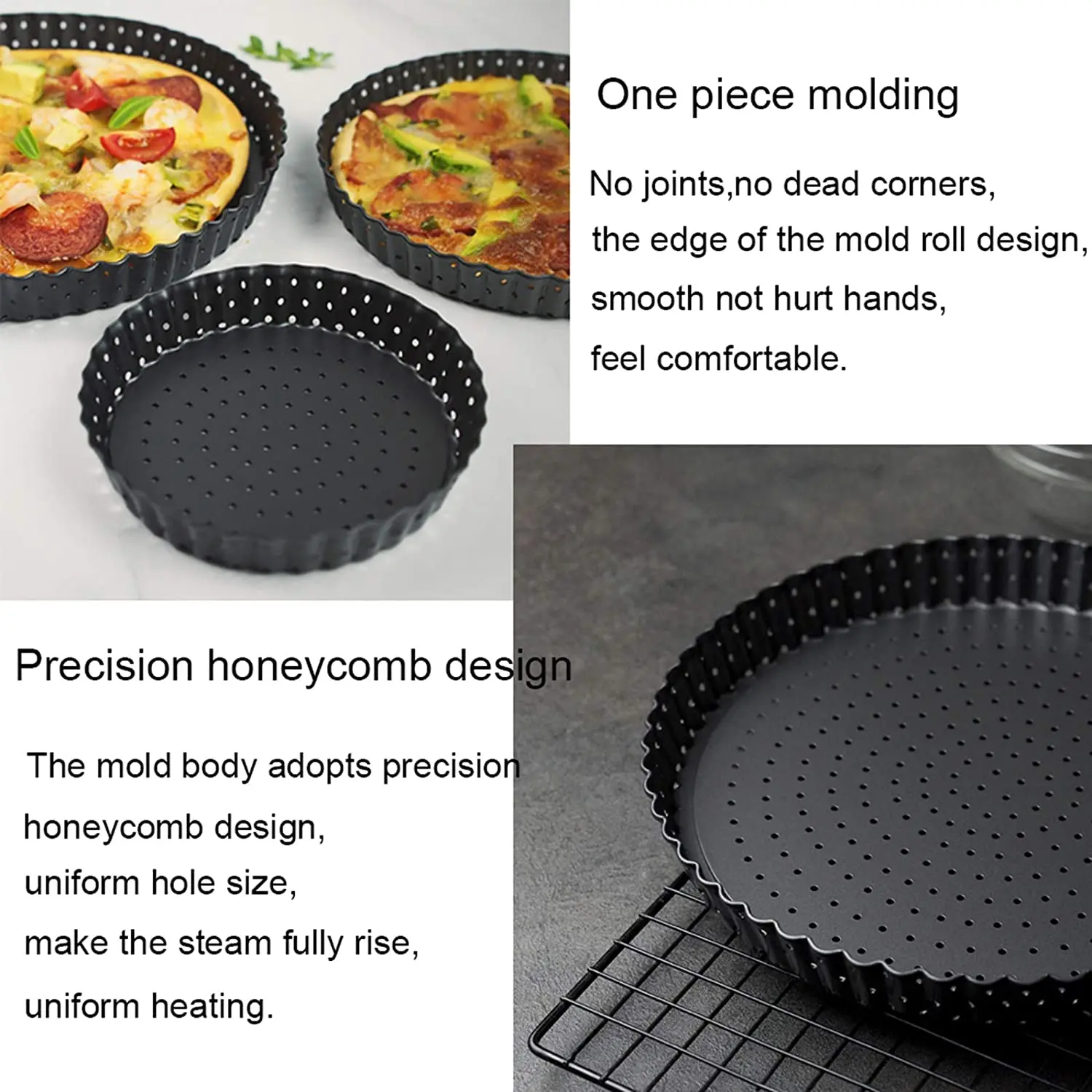 Description Picture 5 of item5/8/9Inch Non-Stick Tart Quiche Flan Pan Molds Pastry Cake Pizza Bakeware with Holes Removable Loose Bottom Round Pie Tray Tools