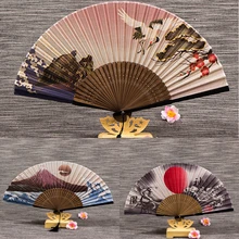 1Pcs Vintage Silk Folding Fan Chinese Japanese Tassel Bamboo Dance Hand Fan Home Decoration Ornaments Craft Gift