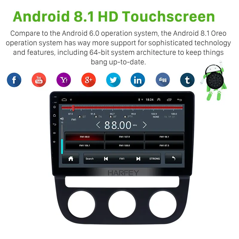 Harfey Car GPS 2Din Android 9.1 Auto Radio 10.1'' Navi for VW Volkswagen Sagitar 2006-2010 Auto A/C