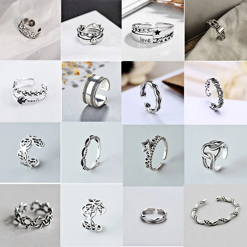 

XIYANIKE 925 Sterling Silver Fashion Vintage Opening Rings For Women Size 16mm-18mm Adjustable Geometric Handmade Party Jewelry