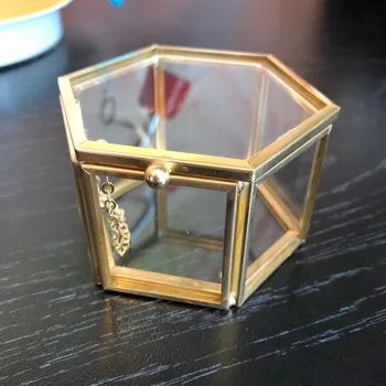

Empty Hexagon Glass Wedding Jewelry Box Wedding Gift Holder Engagement Party Decoration Glass Jewelry Box Gift Box Supplies