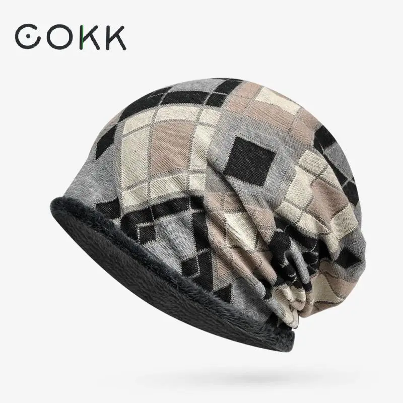 

COKK Turban Hat Winter Hats For Men Women Thick Velvet Warm Geometry Pattern Womens Beanie Hats Skullies Outdoor Windproof Mask