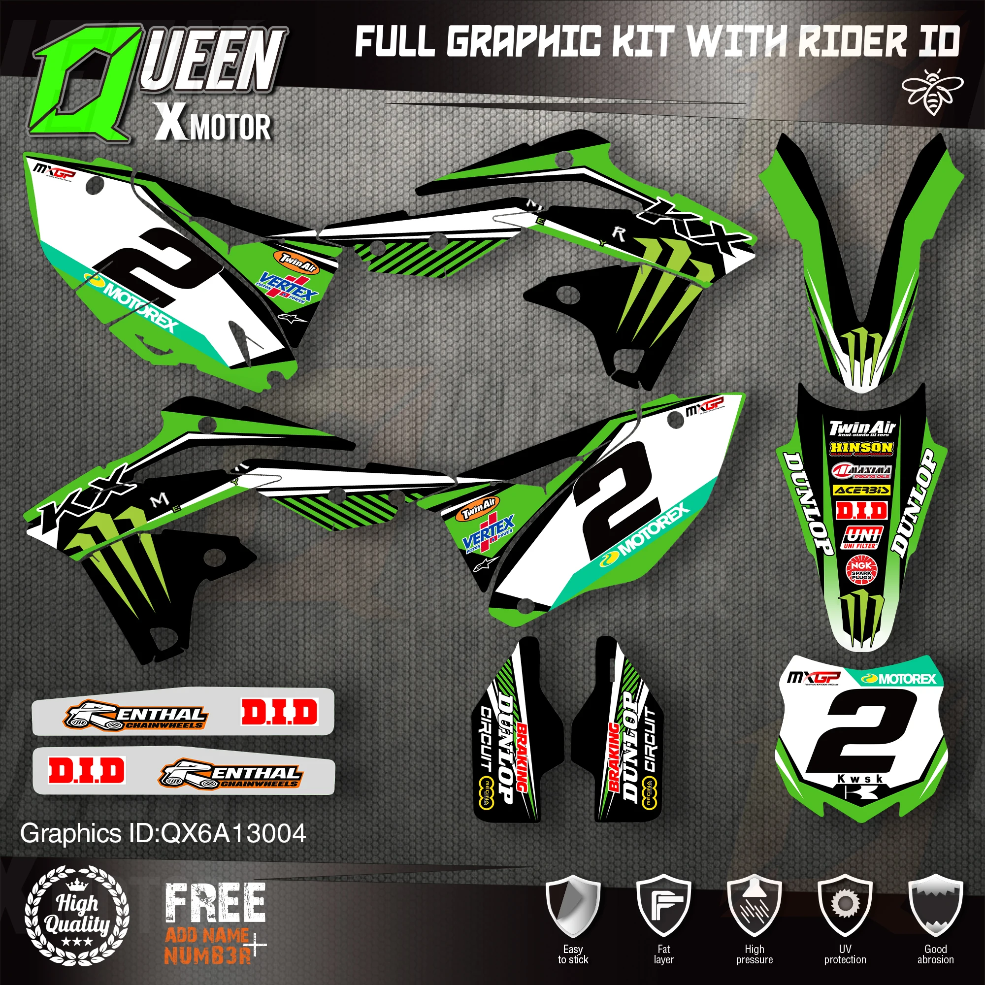 Queen X MOTOR Custom Team графические наклейки Набор наклеек для Kawasaki Decal 2013 2014 2015 2016 KXF 250 004 |