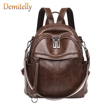 

Retro Oil Wax Leather Backpack New Anti-theft Backpack Purse for Women Female 2020 Fashion Multi-purpose Bag Leisure Travel Bag