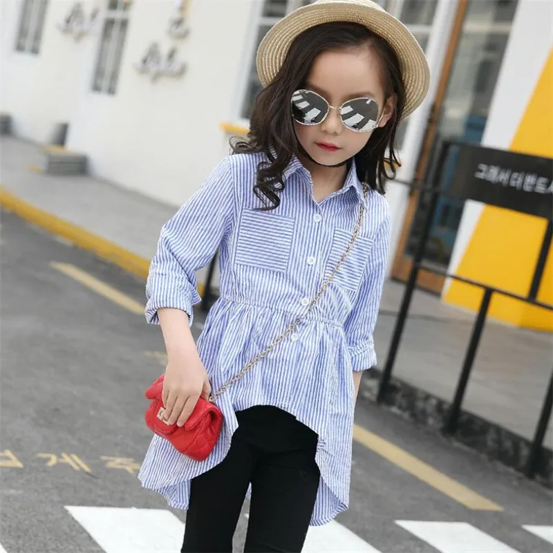 School Shirt Girl Autumn Clothing Childen Tops Long Sleeve Irregular Striped Blouse 4 5 6 7 8 9 10 11 12 Years Kids Clothes