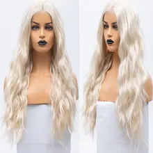 Волна воды синтетический 13*4 парик фронта шнурка Белый блонд жаропрочные волокна волос средний пробор естественные волосы для женщин парики