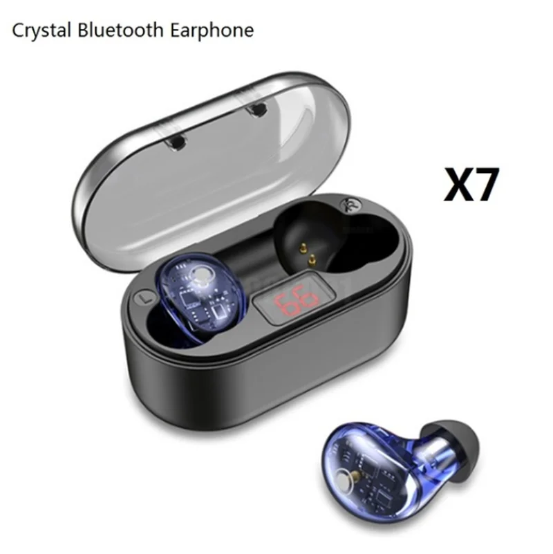 Pantalla LED de energía auriculares Bluetooth TWS auriculares estéreo de negocios Bluetooth auriculares inalámbricos con caja de - Цвет: X7 Black