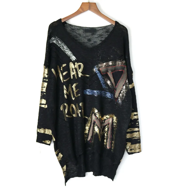 

Letter Bronzing Slim Sweater Women Clothes 2019 Fashion Loose Plus Size Pullover Knitted Sweater Top Autumn New