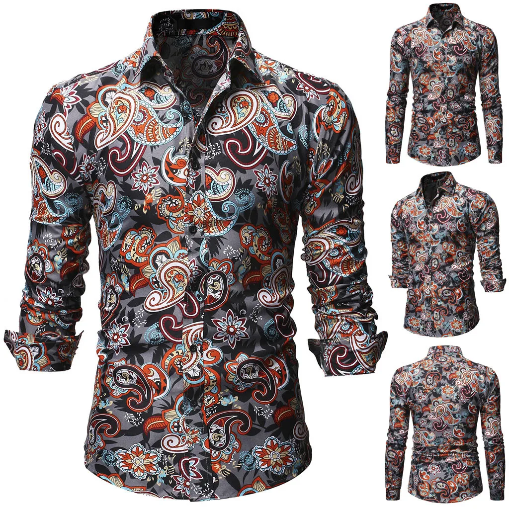 Осенне-зимняя Мужская модная повседневная футболка с цветочным принтом и