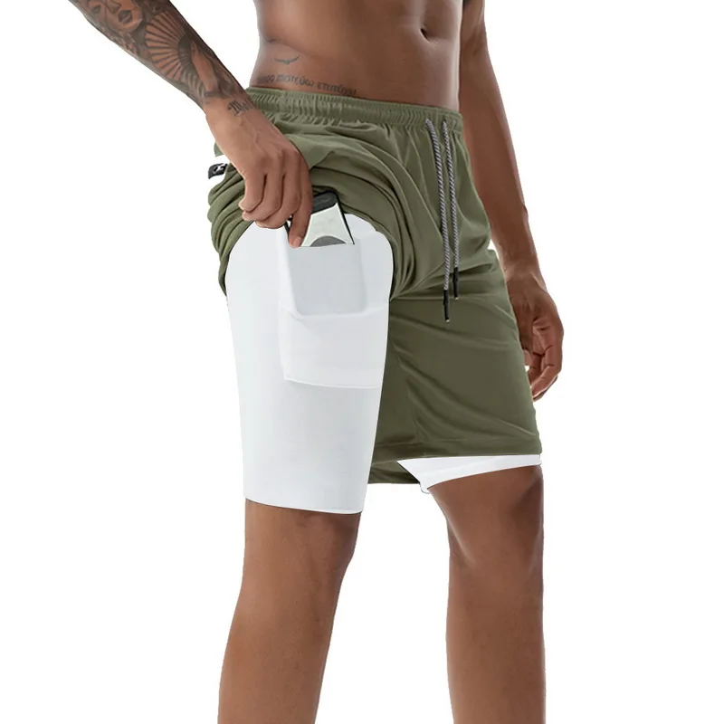 

Summer Gym Men's Shorts Back Zip Pockets Double-deck Running Bodybuilding Breathable Compression Quick-dry Shorts