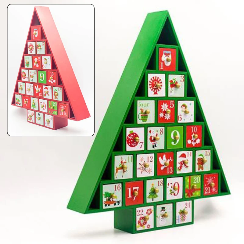 Christmas Wooden Calendar Countdown Painted Storage Box Candy Food Toy Decor