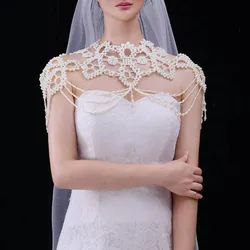 Handmade Bridal Luxury Pearl Wedding Cape Retro Prom Evening Shawl Women Elegant Noble Beaded Shrug Gorgeous Body Chain