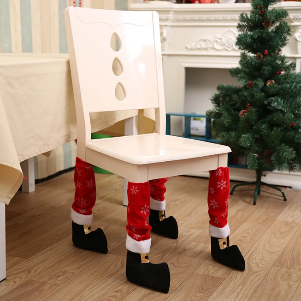 4pcs/set Christmas Table Leg Chair Foot Covers Home Chair Table Cover New Year Decoration