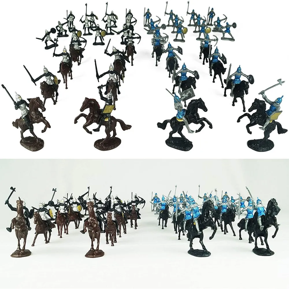 56Pcs Middle Ages Military Figures medieval military figures Plastic Soldier Knight Horses Army Toys Set Warriors Medieval Model Children Boys Gift
