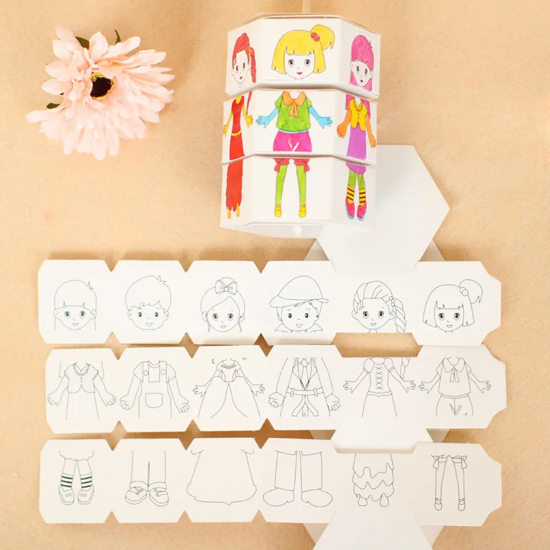 Детские вращающиеся DIY бумажные цвета, соответствующие граффити, сменная одежда, кукла, креативная головоломка ручной работы для детского сада, игрушки для детей