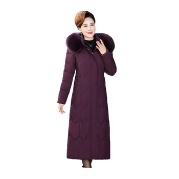 

Women X-Long Winter Jacket Fur Collar Hooded Windproof Warm BIO down jacket Oversize Cotton padded Parkas Casaco Feminino