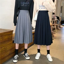 Женская плотная плиссированная юбка осень консервативный стиль женское до колена юбка на молнии шикарная Милая женская трапециевидная повседневная черная юбка