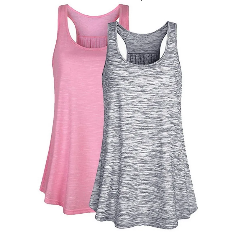 2pcs Spring Women Sleeveless Yoga Shirt Back Vests Tanks Running Gym Tanks Elastic Breathable Vests Quick Dry Tops Z25 - Color: Grey Pink