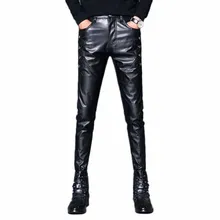 Idopy Новое поступление мужские корейские готические панк Модные брюки из искусственной кожи ПУ хип хоп черные кожаные брюки для мужчин