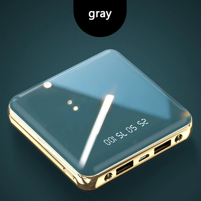 Portable Mini Power Bank 20000mAh LED Mirror Display Dual USB External Battery Powerbank 5V 2A Fast Charger For Xiaomi 2020 New Grey