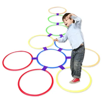 Outdoor Kids Funny Physical Training Sport Toys Lattice Jump Ring Set Game with 10 Hoops 10 Connectors for Park Play Boys Girls 1