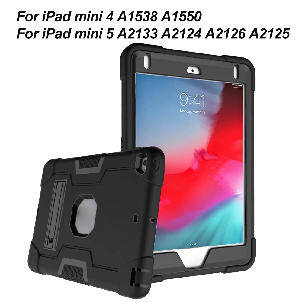 Shockrpoof чехол с подставкой для IPad Mini 1 2 3 4 5 A2133 A1538 A1599 A1489 A1432 PC силиконовый сверхпрочный чехол для планшета - Цвет: Black mini4 5