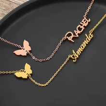Custom Name Necklace Personalised Butterfly Necklaces For Women Stainless Steel Zodiac Letter Neck Chains Charm Jewelry Gift Bff