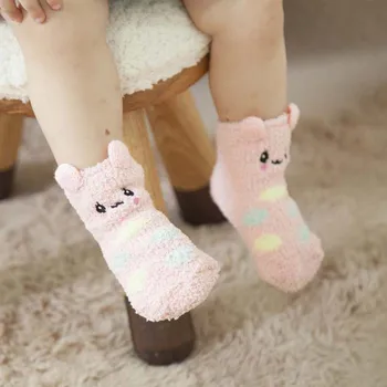 

Winter Baby Cartoon Animal Bear Cats Owl Warm Gift Anti-skid Floor Children Girl Boy Boxed Socks Slip-Resistant Velvet Socks