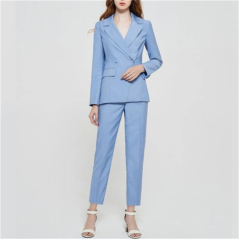 

Blue Double Breated Business Suits for Women, Female Trouser Suit, Jacket and Pants, Pantsuit, Office Style, Custom Made