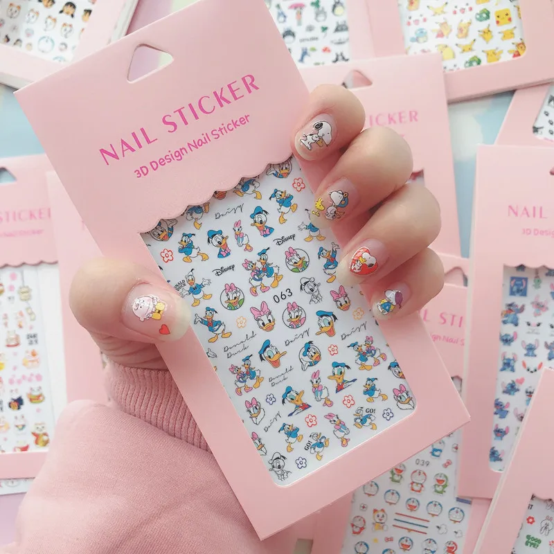 Disney Cartoon Sticker Disney Princess Mickey Mouse Donald Duck Stitch Anime Nail Sticker 3D Handmade DIY Nail