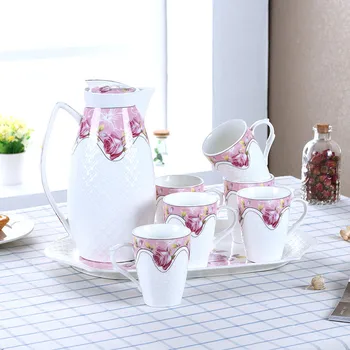 

Ceramic Coffee Mugs & Pot Set Breakfast Milk Coffee Tea Cups With Tray Drinkware Eco-Friendly 8 Pieces Set Wedding Gifts