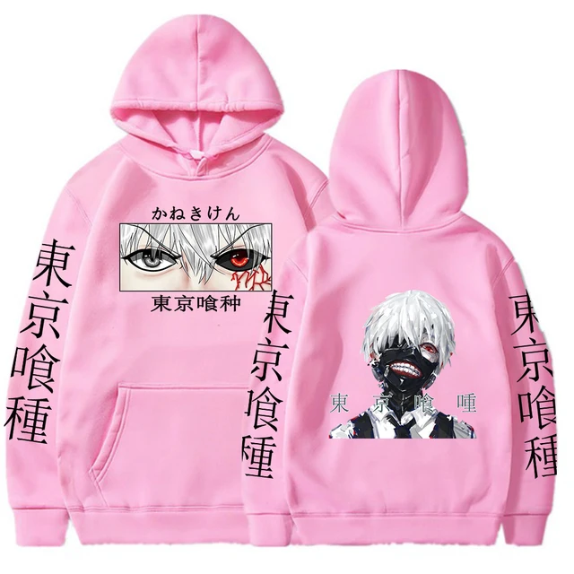 Tokyo Ghoul Anime Hoodie Pullovers Sweatshirts Ken Kaneki Graphic Printed Tops Casual Hip Hop Streetwear Pink 3