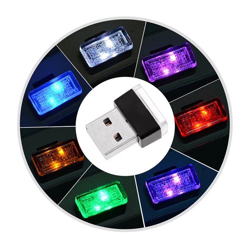 Миниатюрный автомобильный интерьерный атмосферный светильник с USB 7-цветный