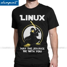 Linux May The Source Be With You camiseta hombres pingüino programador programación Nerd Vintage Camiseta cuello redondo camisetas