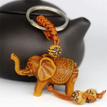 

2Pcs Handmade Wooden Carving Lucky Elephant Keychain Key Chain Ring Evil Defends Elephant Pendant Women Girl Craft Gifts