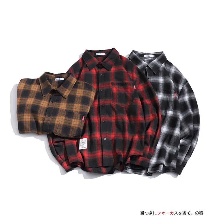 Liketkit Men's New Casual Shirts Male Plaid Long Sleeve Harajuku Oversize Shirts Men Korean Couples Japanese Streetwear 5XL