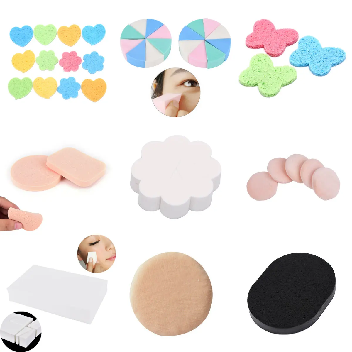 24 шт./8 шт./4/Redmi 2/1 шт. квадратный Треугольники в форме Карамельный цвет мягкий уход за кожей лица Чистящая салфетка косметический слойка Очищающая губка для мытья лица макияж