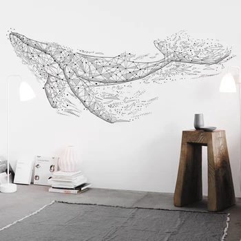 

Whale Wall Sticker Black Minimalist Geometric Figure Retro Modern Background Wall Living Room Bedroom Self-adhesive Sticker Pain