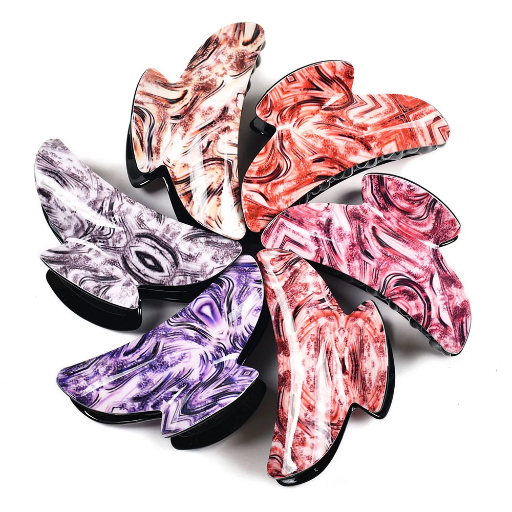 

9cm Big Hair Claw Clip Large Acrylic Vintage Marble Pattern Print Girls Hairpins Accessories Women Haircrab Hairclaw 21022