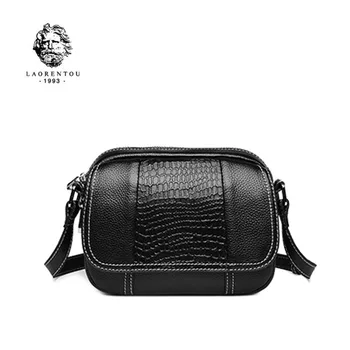 

LAORENTOU 2020 New women Genuine Leather bag Fashion quality cowhide Crocodile pattern women leather shoulder Crossbody bag bag